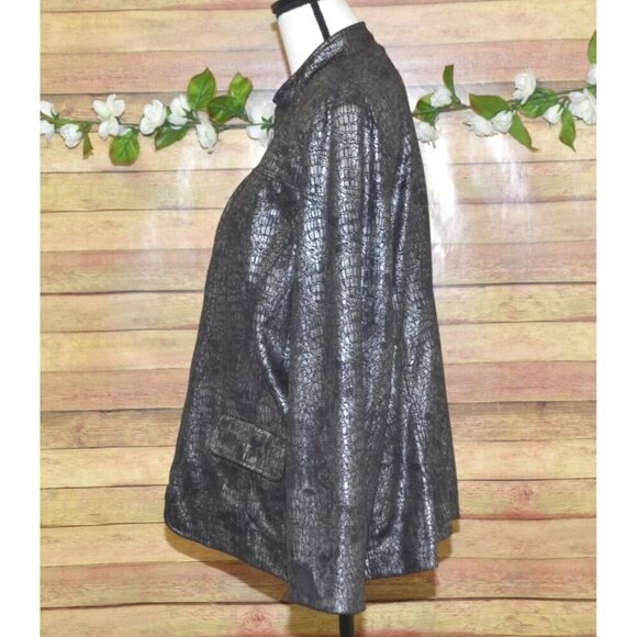 Alfred Dunner Silver Metallic Croc Print Faux Leather Full Front Zip Up Jacket S - Picture 7 of 11